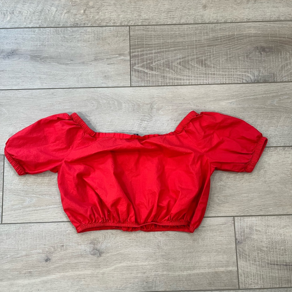 MADEWELL off the shoulder bubble top in true red size XS - Picture 7 of 11